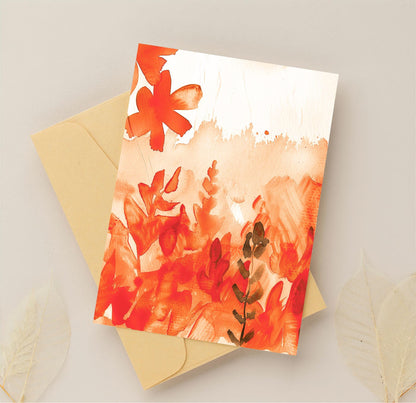 Warm Red Floral Watercolor Background, Warm Botanical Design