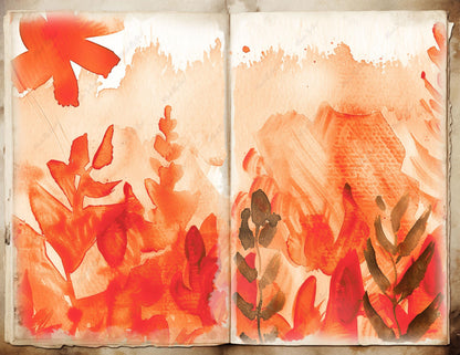Warm Red Floral Watercolor Background, Warm Botanical Design