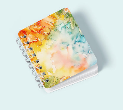 Orange Floral Watercolor Background with Teal Washes, Digital Download