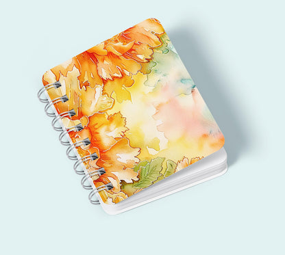 Orange Floral Watercolor Background with Teal Washes, Digital Download