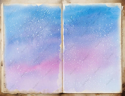 Blue and Pink Watercolor Background, Speckled Pastel Texture