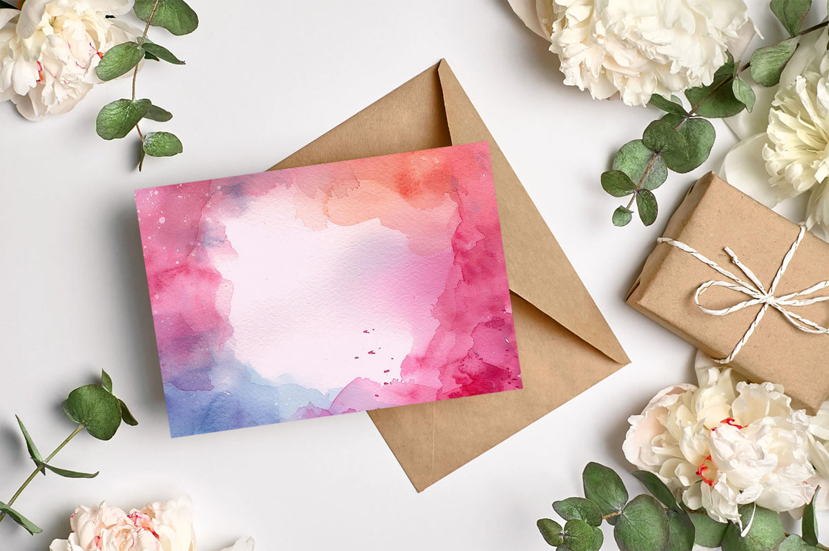Red Pink and Blue Watercolor Frame Background, Digital Download