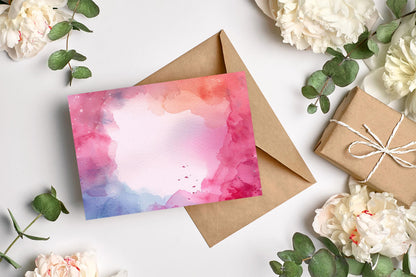 Red Pink and Blue Watercolor Frame Background, Digital Download