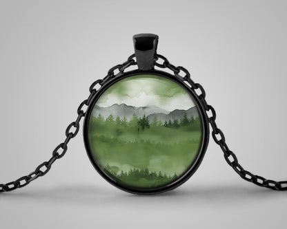 Green Forest Watercolor Background, Mountain Landscape Digital Download