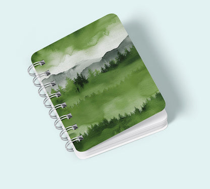 Green Forest Watercolor Background, Mountain Landscape Digital Download