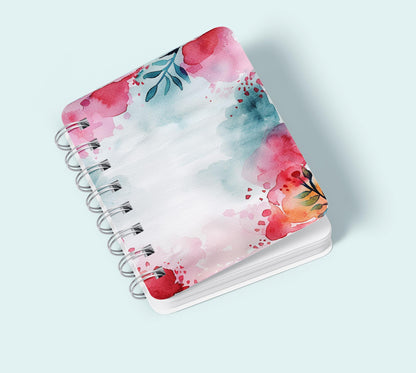 Red Floral Watercolor Background with Teal Washes, Digital Download