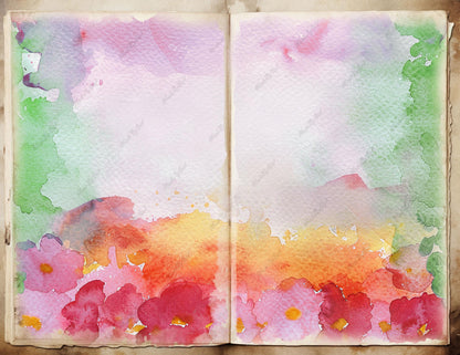 Rainbow Floral Watercolor Background, Digital Download