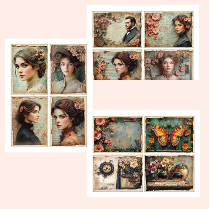 Steampunk Floral Junk Journal Kit, Vintage Printable Ephemera