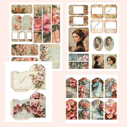 Steampunk Floral Junk Journal Kit, Vintage Printable Ephemera