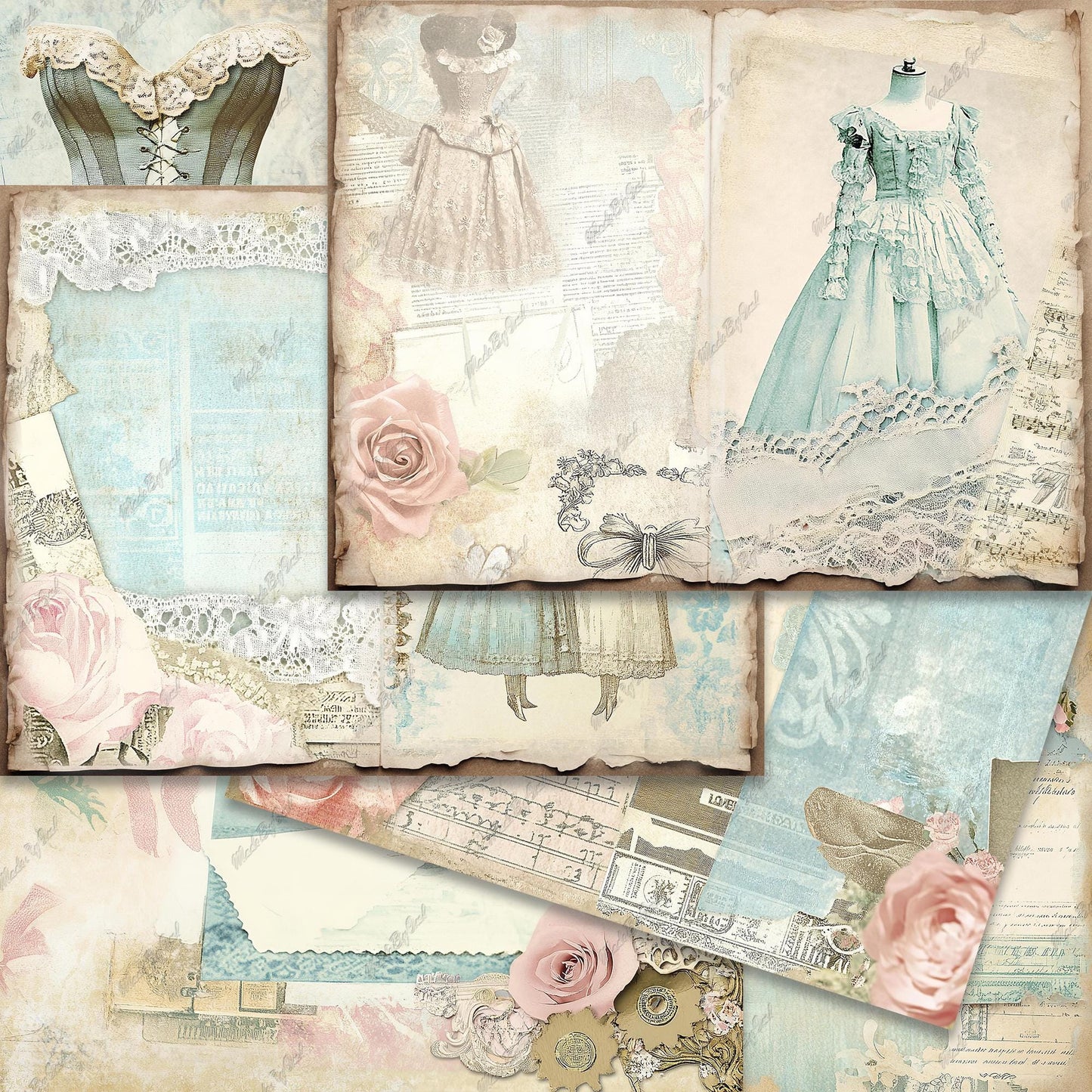 Vintage Fashion Junk Journal Kit, Digital Download