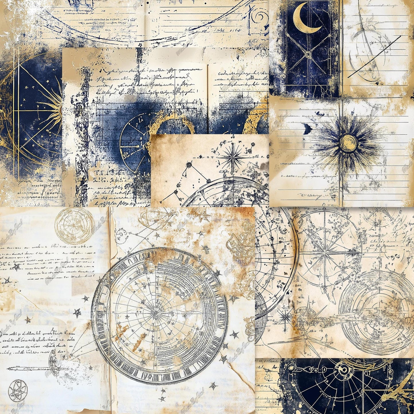 Vintage Astrology Junk Journal Kit, Printable, 80+ Elements