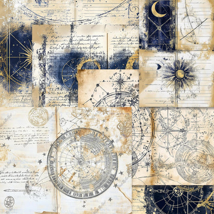 Vintage Astrology Junk Journal Kit, Printable, 80+ Elements