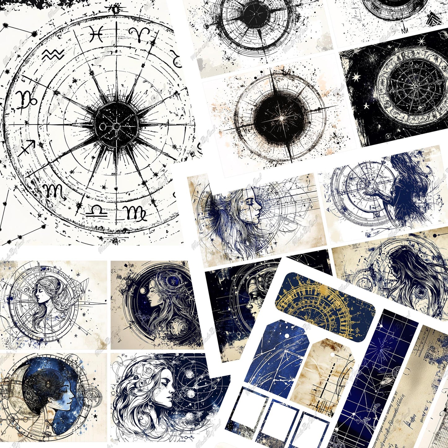 Zodiac Junk Journal Kit, Astrology Printable Ephemera