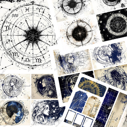 Zodiac Junk Journal Kit, Astrology Printable Ephemera
