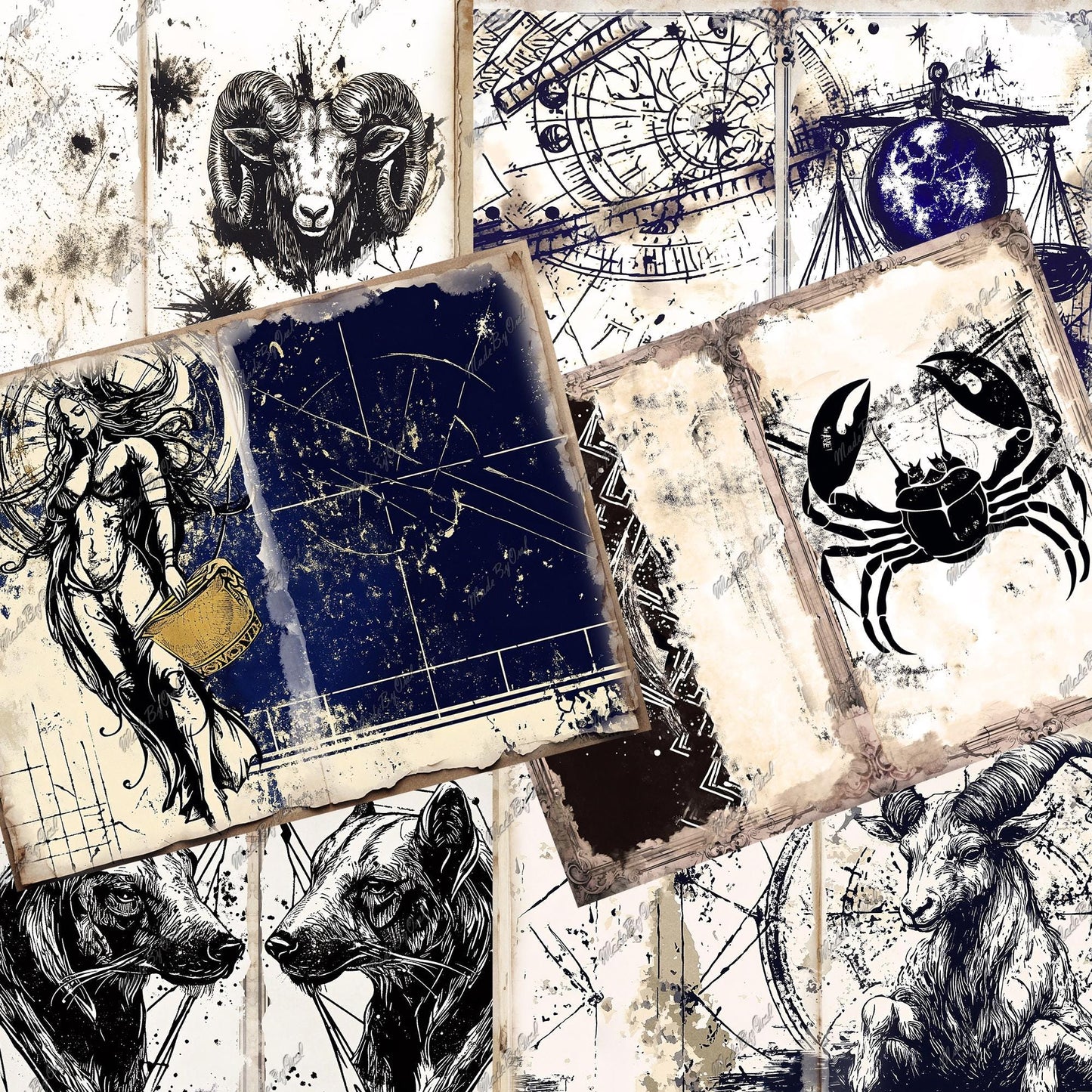 Zodiac Junk Journal Kit, Astrology Printable Ephemera