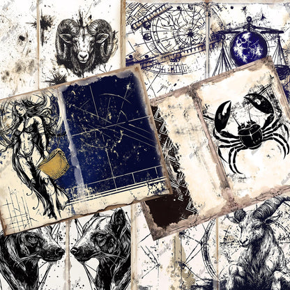 Zodiac Junk Journal Kit, Astrology Printable Ephemera