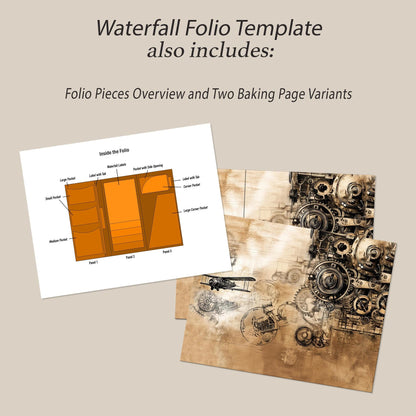 Steampunk Junk Journal Folio Kit, Plane Waterfall Folio Printable