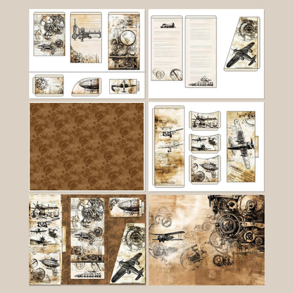 Steampunk Junk Journal Folio Kit, Plane Waterfall Folio Printable