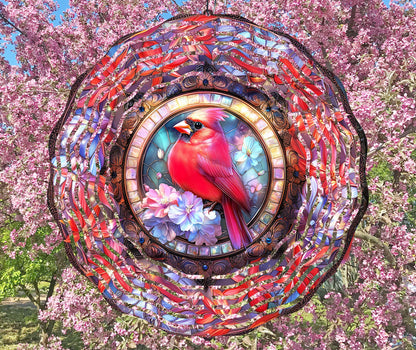 Stained Glass Red Cardinal Wind Spinner Sublimation Design