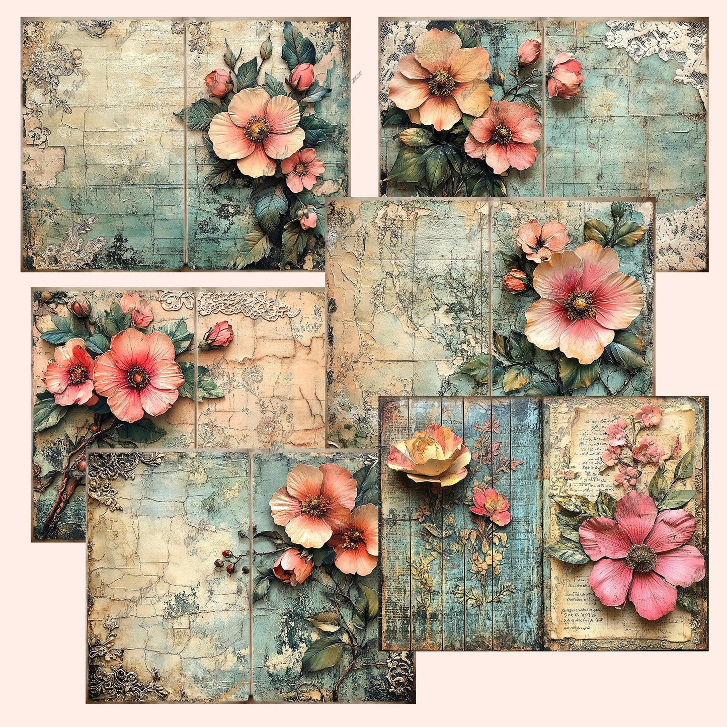 Steampunk Floral Junk Journal Kit, Vintage Printable Ephemera