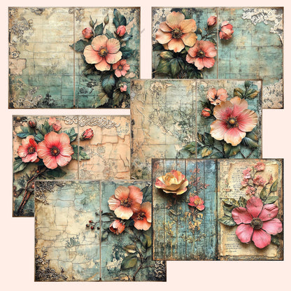Steampunk Floral Junk Journal Kit, Vintage Printable Ephemera