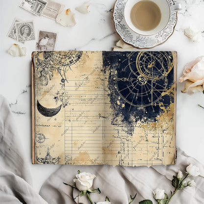Vintage Astrology Junk Journal Kit, Printable, 80+ Elements