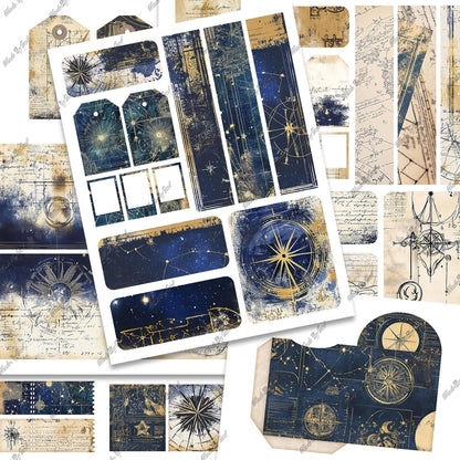 Vintage Astrology Junk Journal Kit, Printable, 80+ Elements