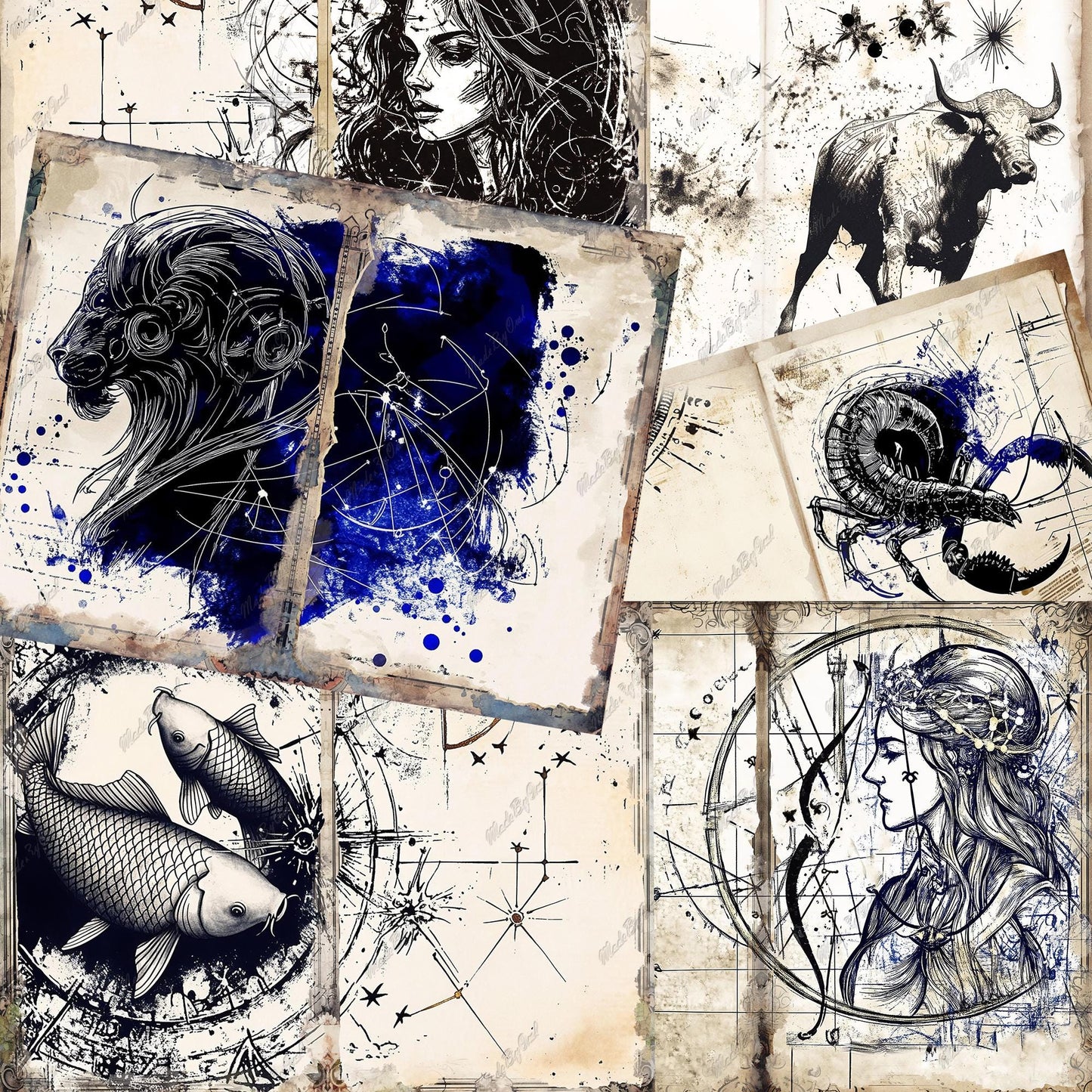 Zodiac Junk Journal Kit, Astrology Printable Ephemera