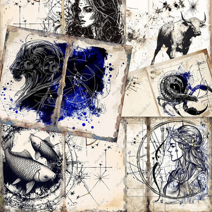 Zodiac Junk Journal Kit, Astrology Printable Ephemera