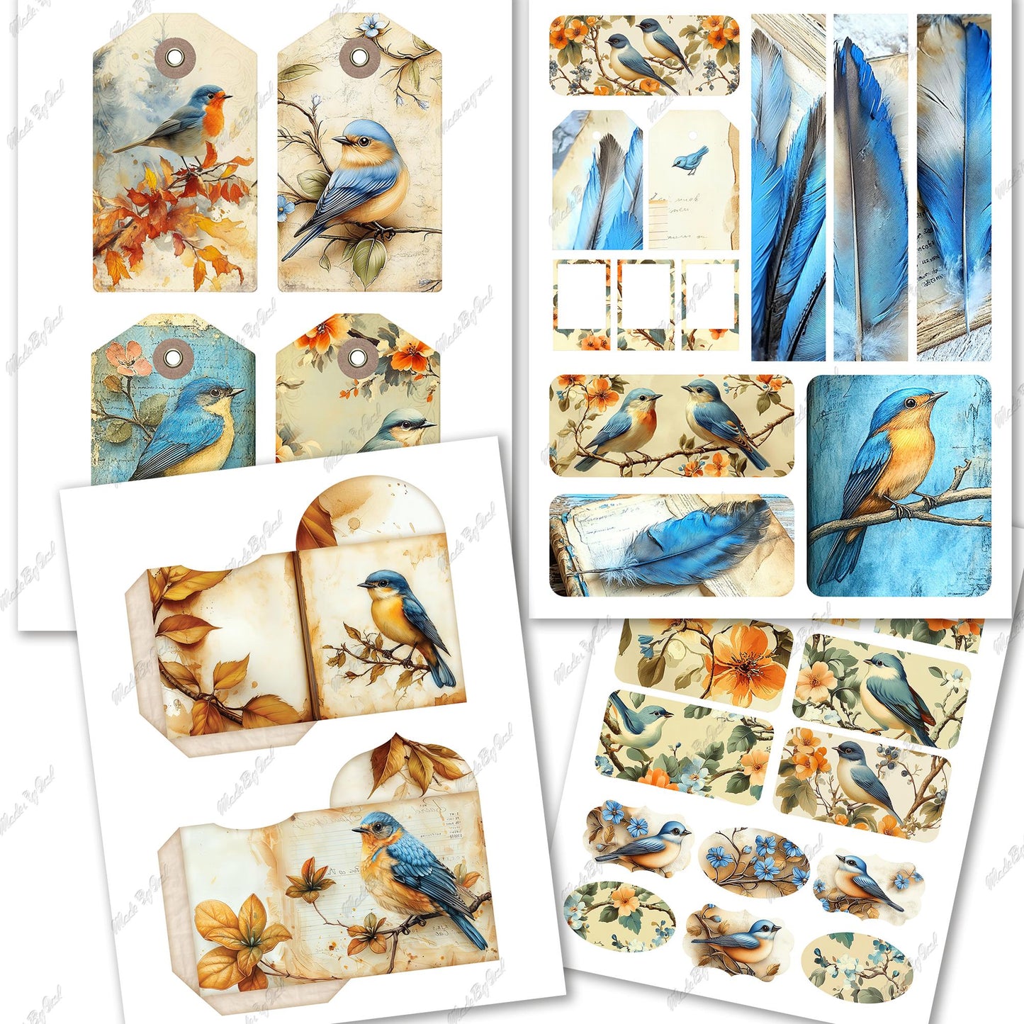 Bluebird Junk Journal Kit, Vintage Ephemera Printable