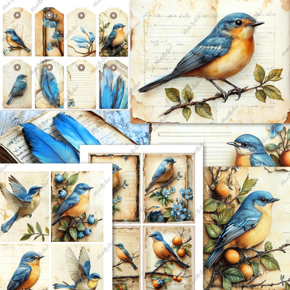 Bluebird Junk Journal Kit, Vintage Ephemera Printable