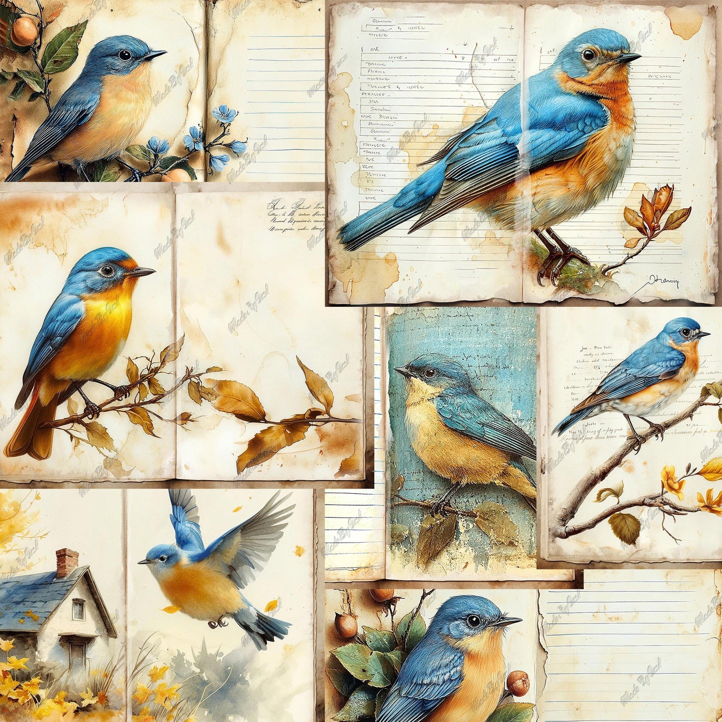 Bluebird Junk Journal Kit, Vintage Ephemera Printable