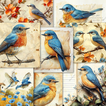 Bluebird Junk Journal Kit, Vintage Ephemera Printable