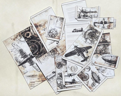 Steampunk Junk Journal Folio Kit, Plane Waterfall Folio Printable
