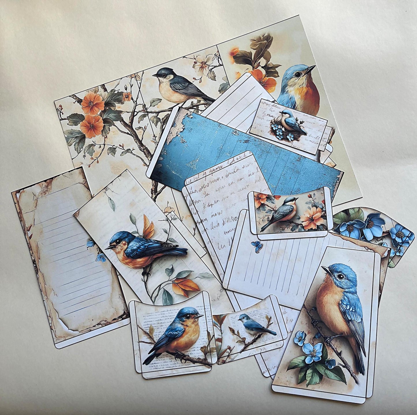 Bluebird Junk Journal Folio Kit, Printable Waterfall Folio