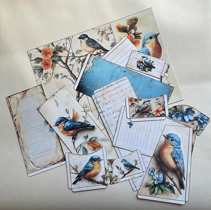 Bluebird Junk Journal Folio Kit, Printable Waterfall Folio