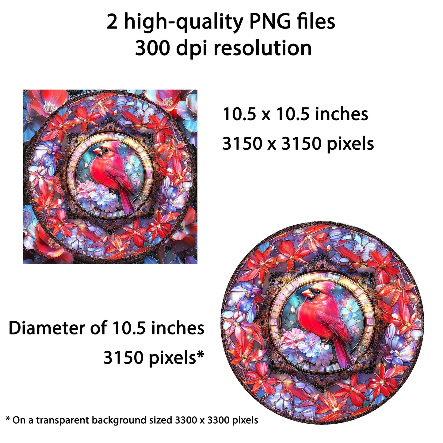 Stained Glass Red Cardinal Wind Spinner Sublimation Design