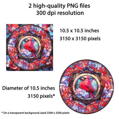 Stained Glass Red Cardinal Wind Spinner Sublimation Design