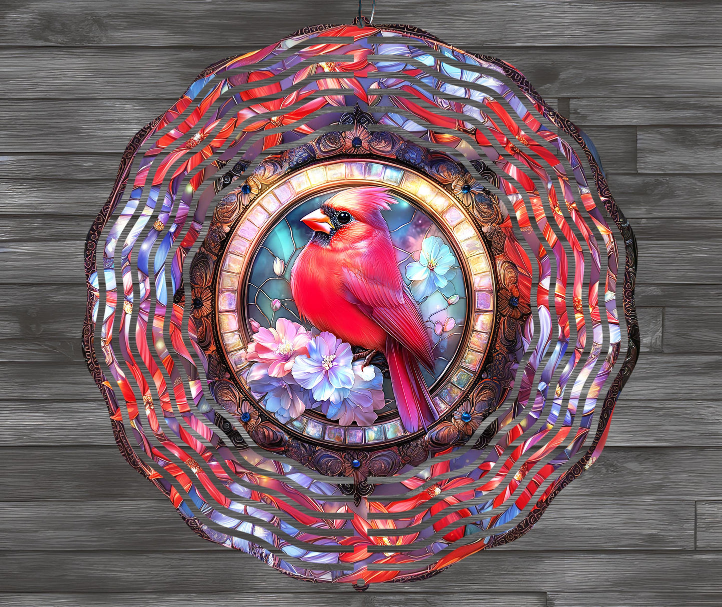 Stained Glass Red Cardinal Wind Spinner Sublimation Design
