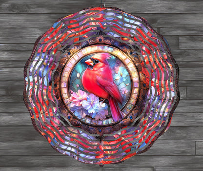 Stained Glass Red Cardinal Wind Spinner Sublimation Design