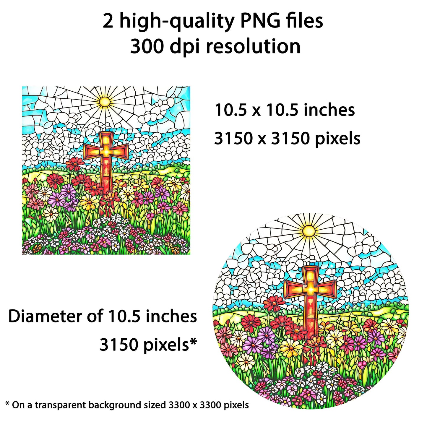 Stained Glass Cross Wind Spinner Sublimation Design PNG