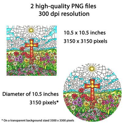Stained Glass Cross Wind Spinner Sublimation Design PNG