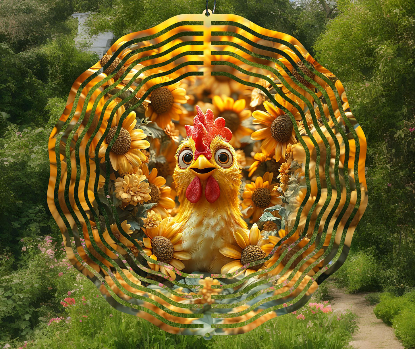 Rooster in Sunflowers Wind Spinner Sublimation Design PNG