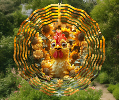 Rooster in Sunflowers Wind Spinner Sublimation Design PNG