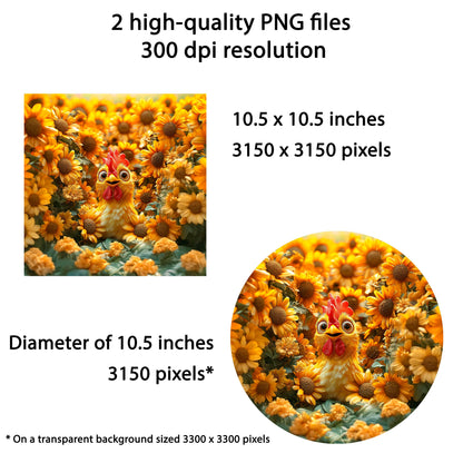 Rooster in Sunflowers Wind Spinner Sublimation Design PNG