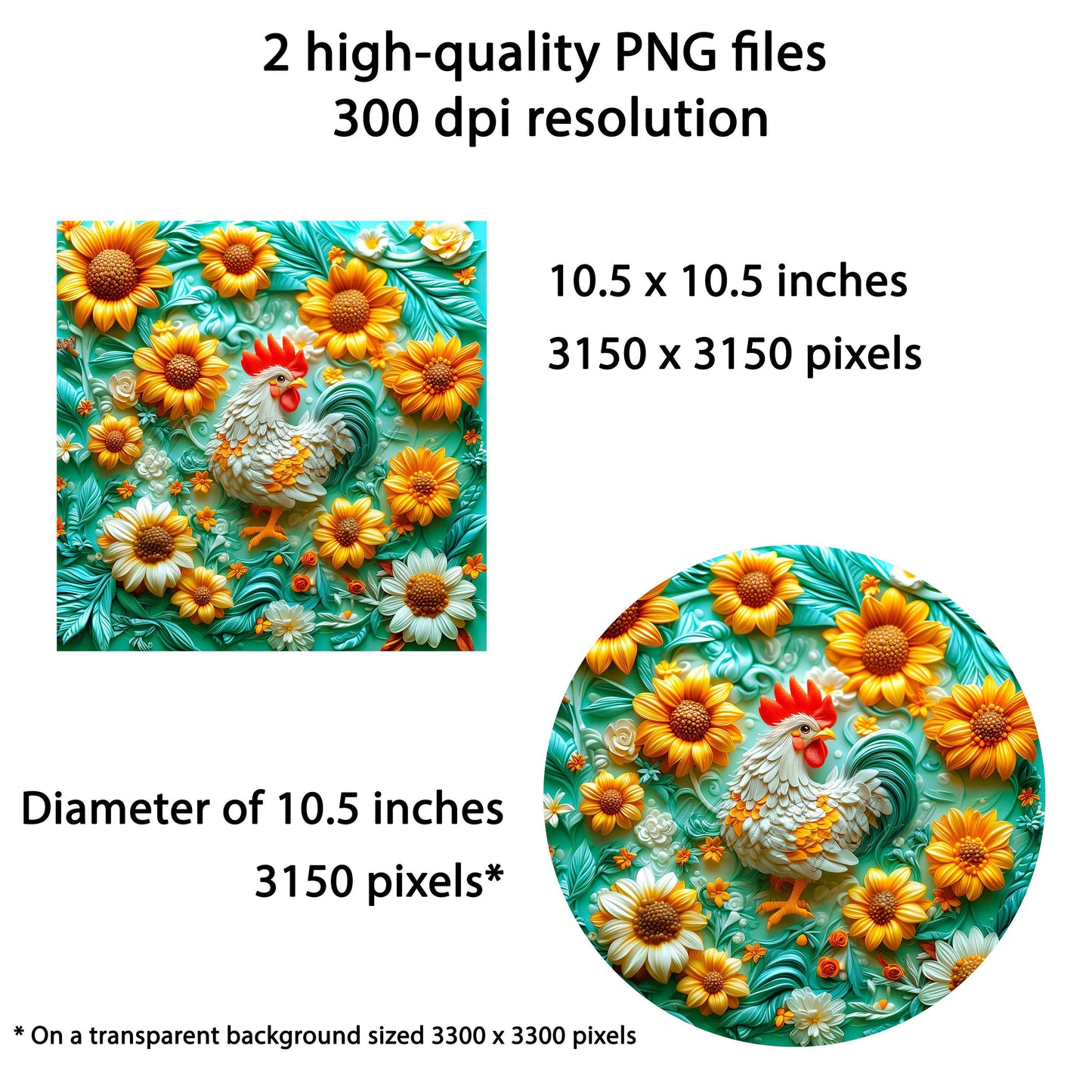 3D Rooster Wind Spinner Sublimation Design Digital Download