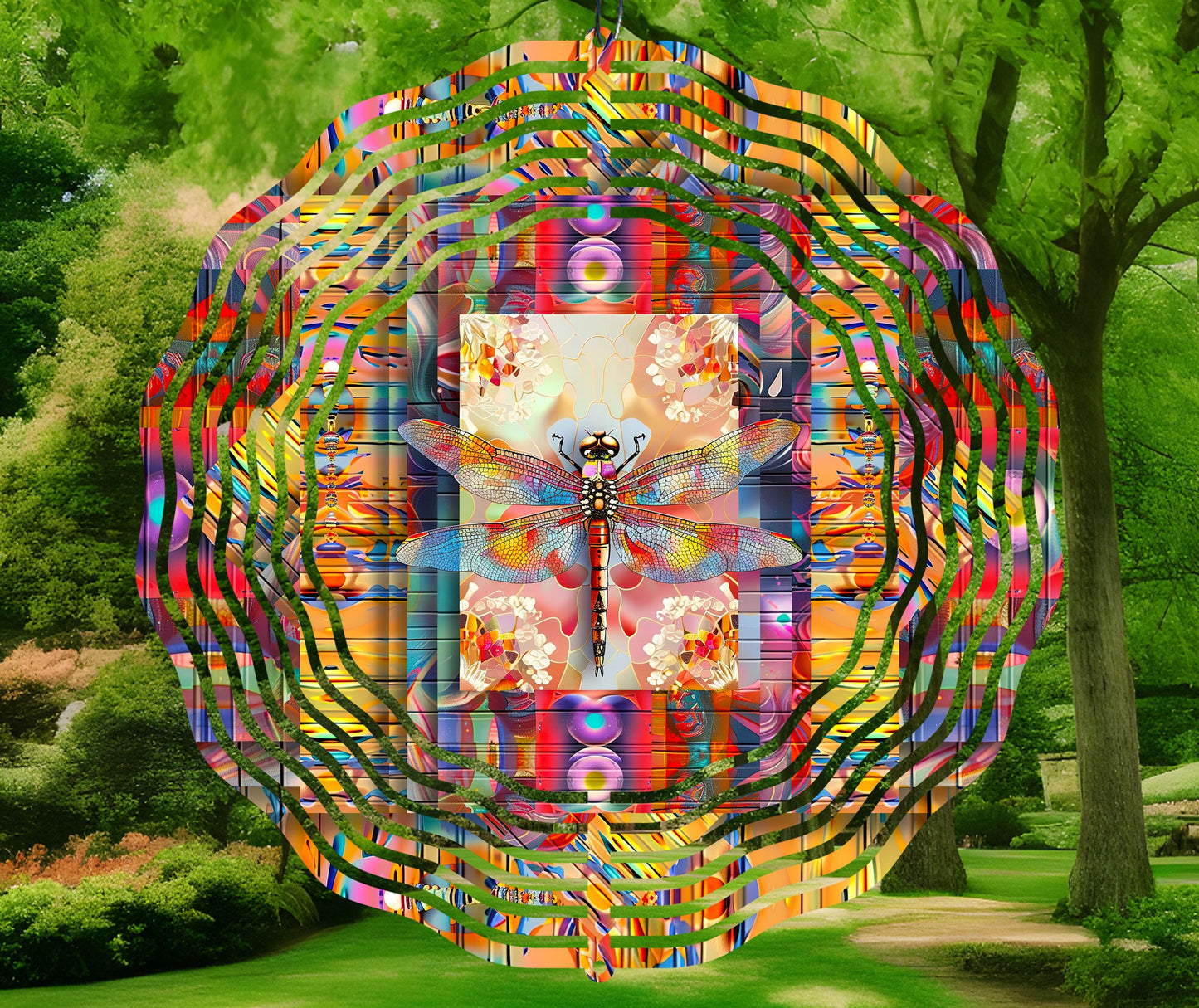 Colorful Dragonfly Wind Spinner Sublimation Design Download
