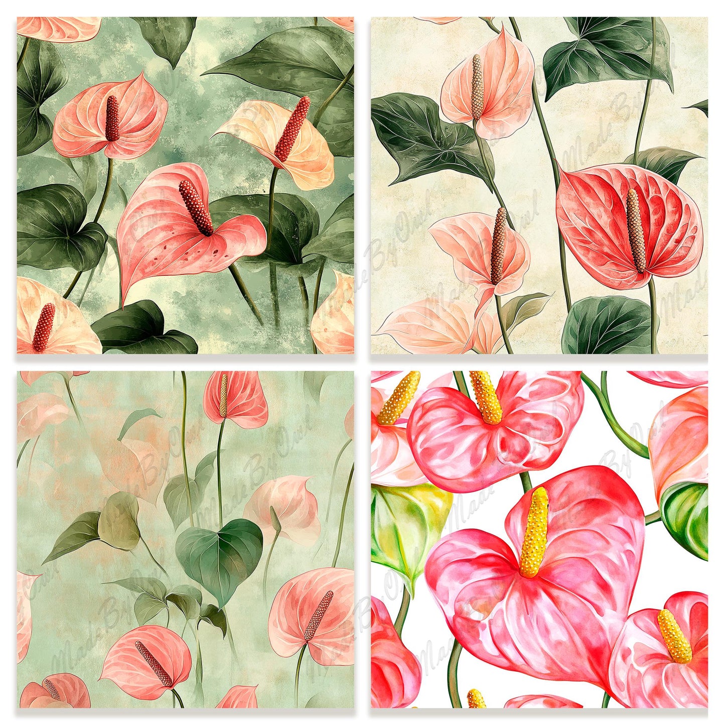 Anthurium Digital Paper Pack | Seamless Digital Download