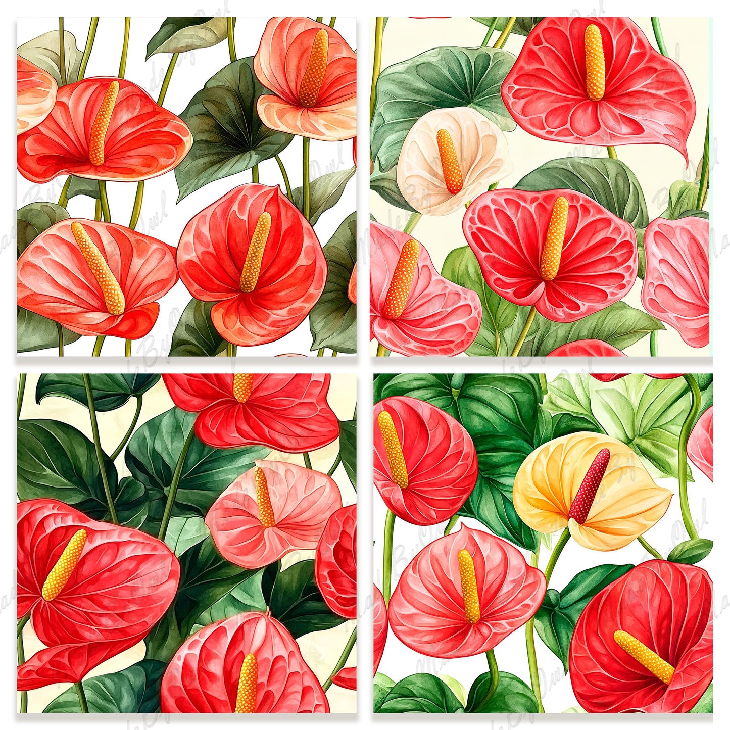 Anthurium Digital Paper Pack | Seamless Digital Download
