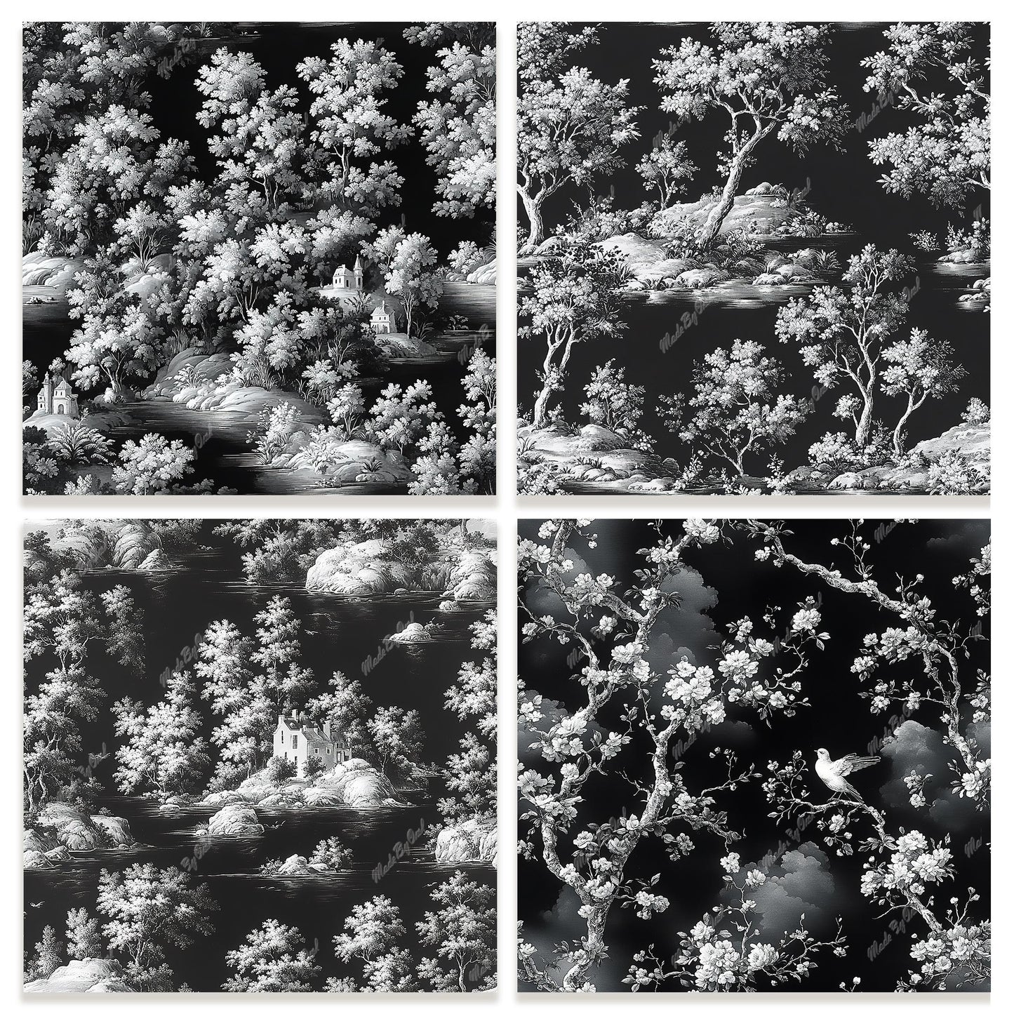 Toile de Jouy Tileable Patterns, Scrapbooking Printable Paper